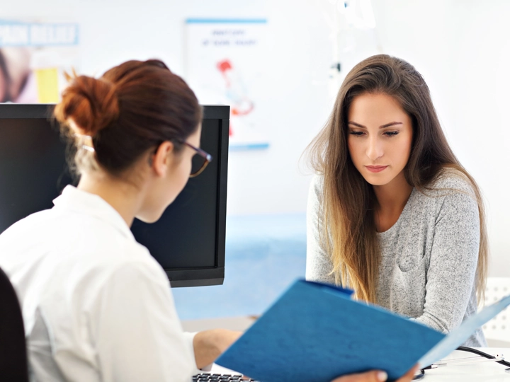 A woman having a doctor's visit
