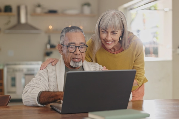Senior couple doing research