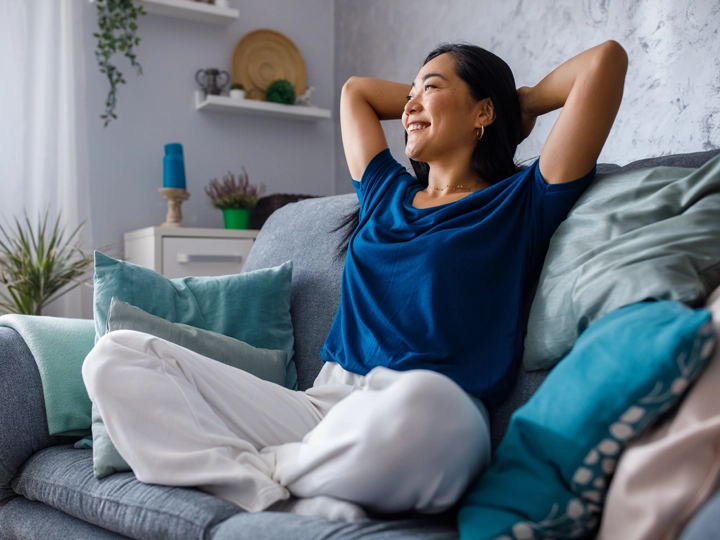 A woman sitting on the sofa 