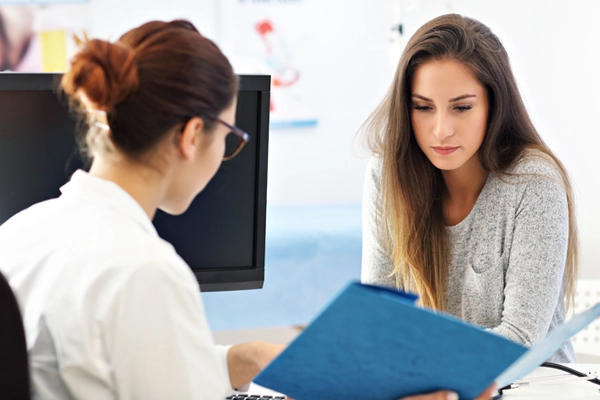 A woman having a doctor's visit