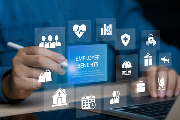 Computer screen with employee benefits