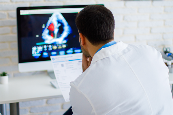Doctor looking at a computer