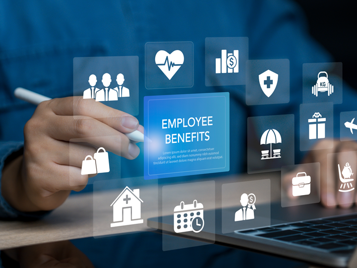 Computer screen with employee benefits